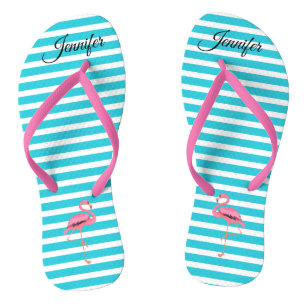 Pink Flamingo Marine and White Stripes Flip Flops
