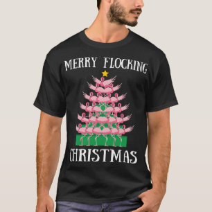 Pink Flamingo Merry Flocking Christmas Tree Lights T-Shirt