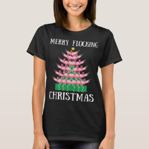 Pink Flamingo Merry Flocking Christmas Tree Lights T-Shirt