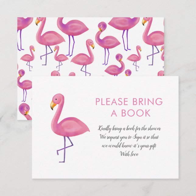 Pink Flamingo Modern Baby Shower Bring A Book Invitation (Front/Back)