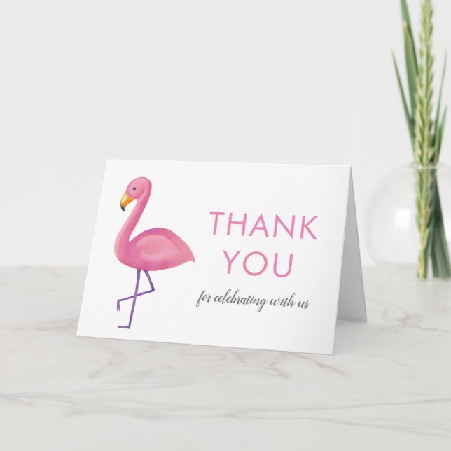 Pink Flamingo Modern Baby Shower Thank You Card (Front)