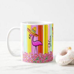 Pink Flamingo Mom Stripe Mug