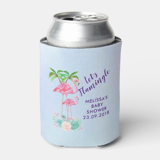 Pink Flamingo Momma & Baby Let's Flamingle Can Cooler (Can Front)