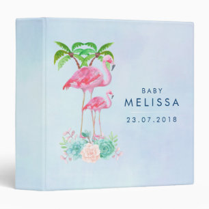 Pink Flamingo Momma & Baby with Palm Trees Binder