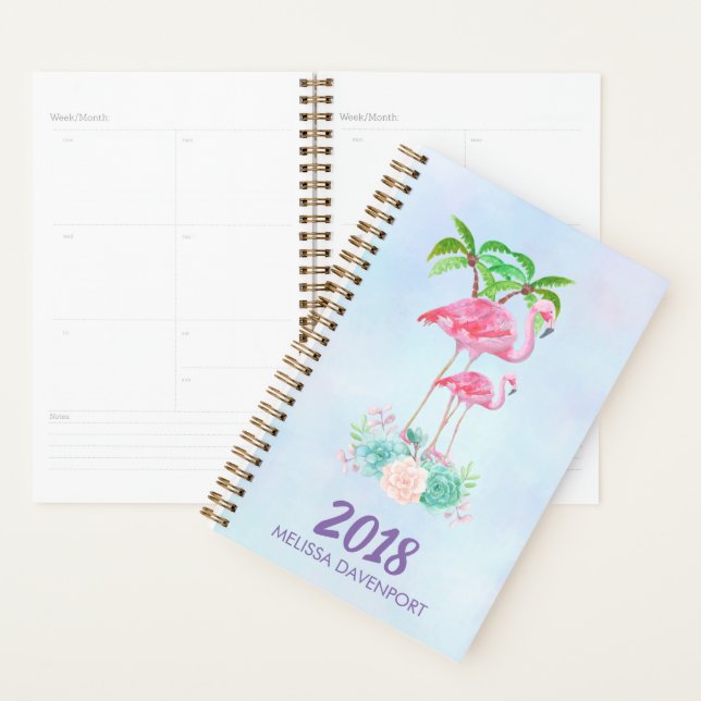 Pink Flamingo Momma & Baby with Palm Trees Planner (Display)