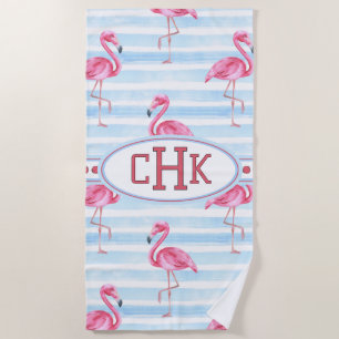 Pink Flamingo Monogram Beach Towel