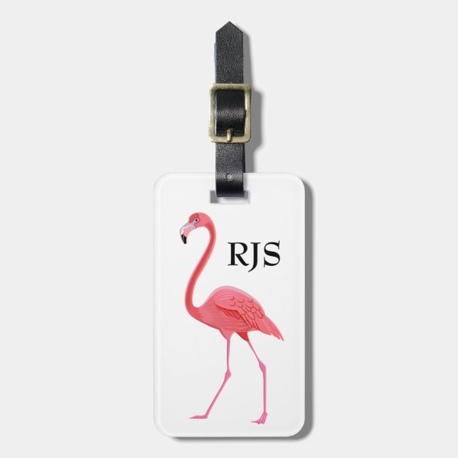 Pink Flamingo Monogram Personalize Luggage Tag (Front Vertical)