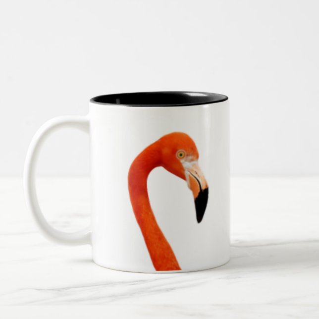 Pink Flamingo & Monogram Two-Tone Coffee Mug (Left)