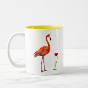 Pink Flamingo & Monogram Two-Tone Coffee Mug