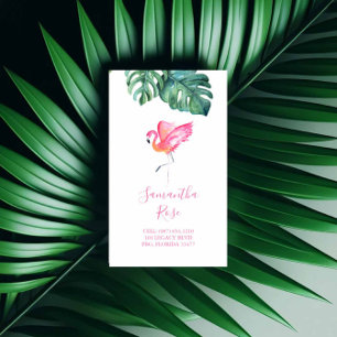 Pink Flamingo Monstera Palm Leaves Business Card