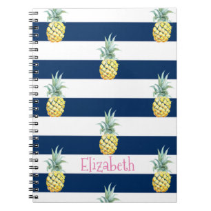 Pink Flamingo, Navy Blue Stripes-Personalized Notebook