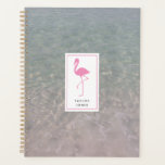 Pink Flamingo Ocean Water Personalized Planner<br><div class="desc">A planner featuring a background photo of clear ocean water. Personalize with your name under illustration of pink flamingo on front.</div>