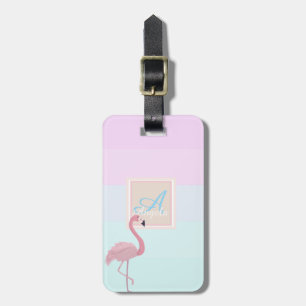 Pink Flamingo Ombre Striped  Monogram-Personalized Luggage Tag