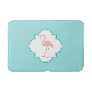Pink Flamingo on Aqua Background Bath Mat