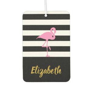 Pink Flamingo on Black and White Air Freshener