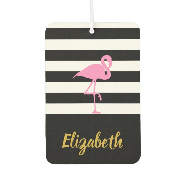 Pink Flamingo on Black and White Air Freshener (Front)