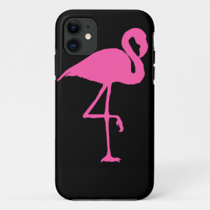 Pink Flamingo on Black Background iPhone 11 Case