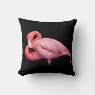 Pink Flamingo on Black Throw Pillow