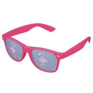 Pink Flamingo on Blue Background Retro Sunglasses