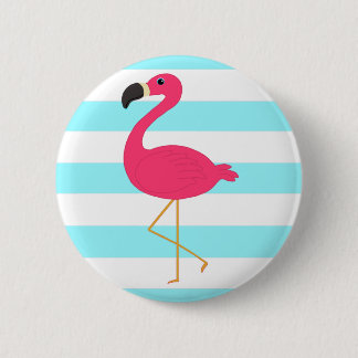 Pink Flamingo on Light Teal Stripes 2 Inch Round Button
