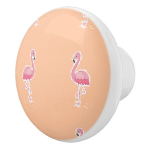 pink flamingo on pale orange ceramic knob
