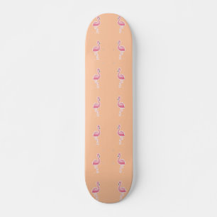pink flamingo on pale orange skateboard