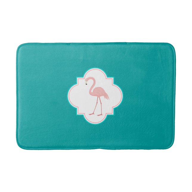 Pink Flamingo on Teal Bath Mat (Front)