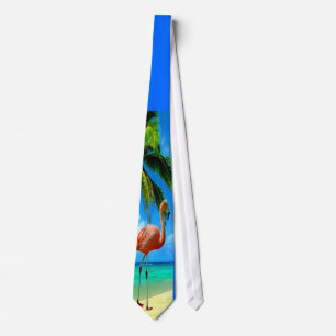 Pink Flamingo on the Beach Tie