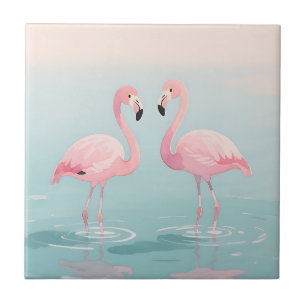 Pink Flamingo Pair Watercolor Serenity Tile