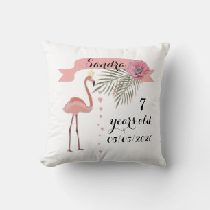Pink Flamingo , palm leaves ,for girl Throw Pillow