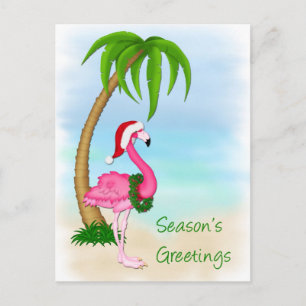 Pink Flamingo Palm Tree Christmas Postcard