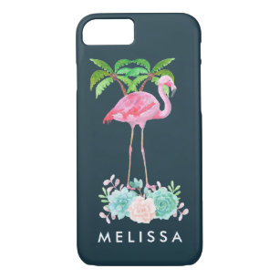 Pink Flamingo Palm trees and Floral Succulents Case-Mate iPhone Case