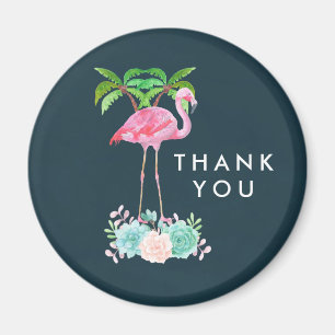 Pink Flamingo Palm trees and Floral Succulents Magnet