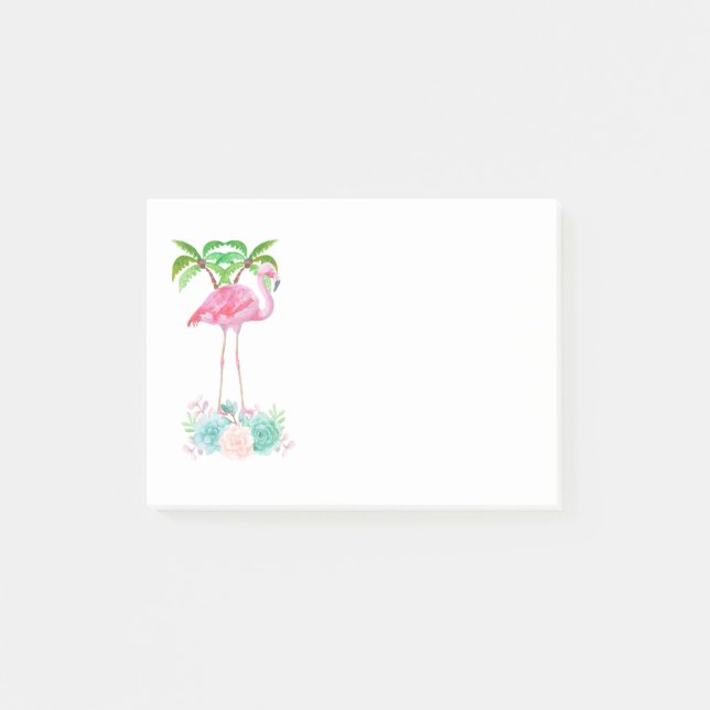Pink Flamingo Palm trees and Floral Succulents Post-it Notes (Front)
