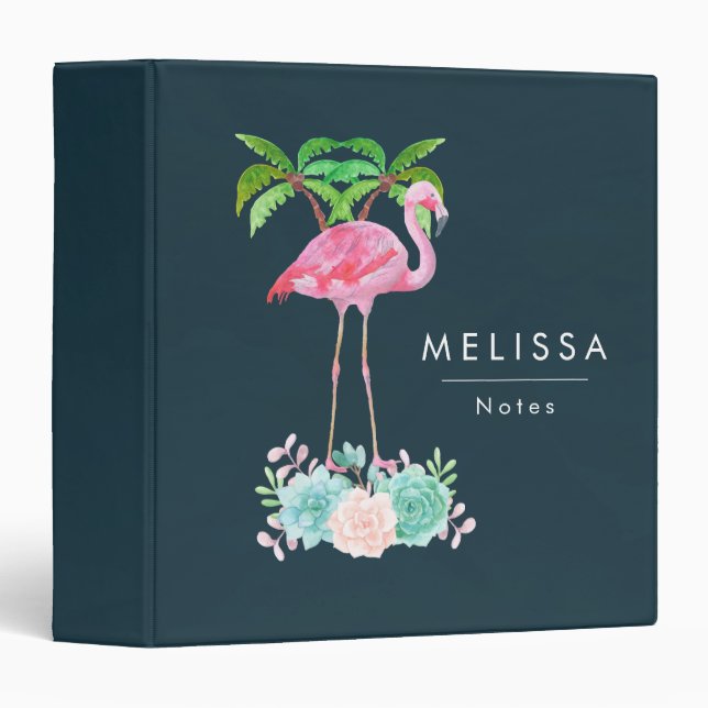 Pink Flamingo Palm trees and Succulents Binder (Front/Spine)
