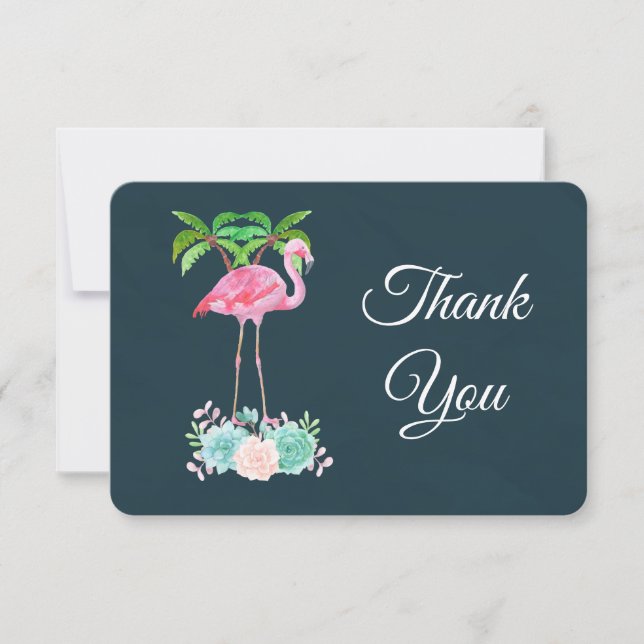 Pink Flamingo Palm trees and Succulents Thank You (Front)