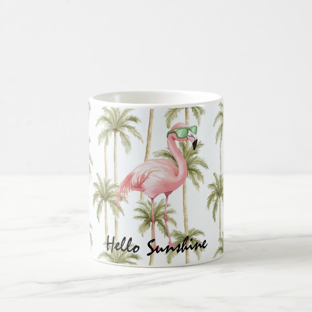 Pink Flamingo Palm Trees Coffee Mug (Center)