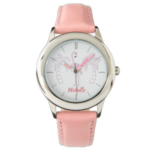 Pink Flamingo Palm trees Personalized Girl's Watch