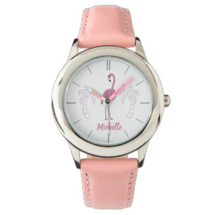 Pink Flamingo Palm trees Personalized Girl's Watch