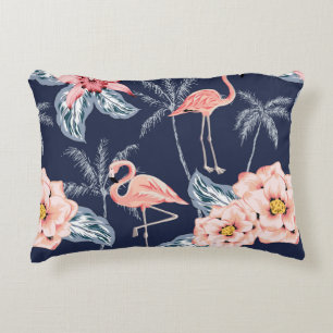 Pink flamingo, palm trees, rose, orchid flower, le accent pillow