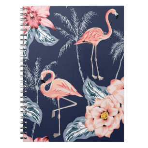 Pink flamingo, palm trees, rose, orchid flower, le notebook