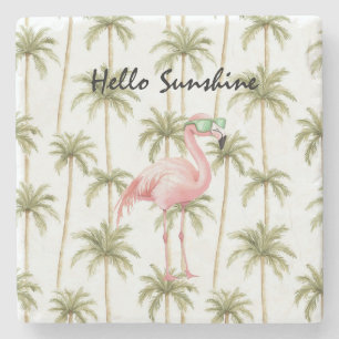 Pink Flamingo Palm Trees Stone Coaster