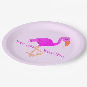 Pink Flamingo Paper Plates - Custom Text Name