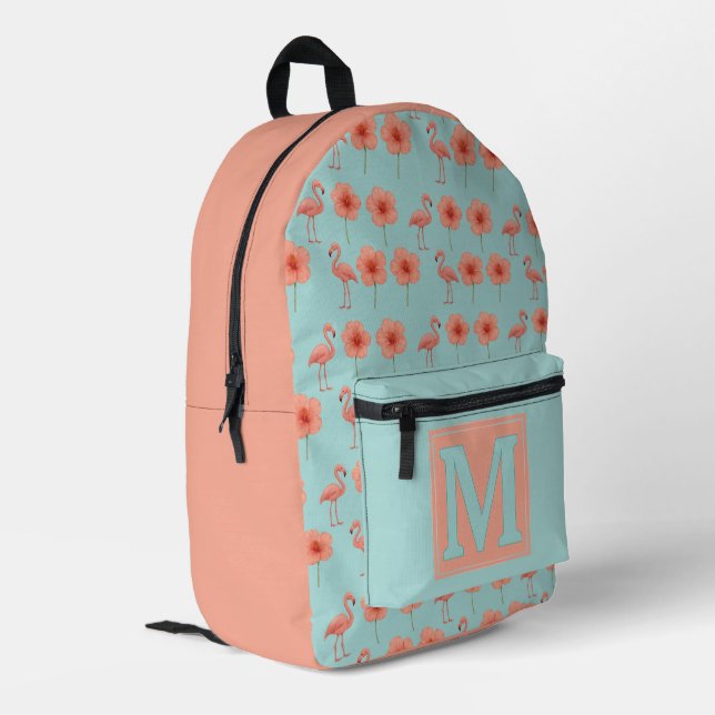 Pink Flamingo Paradise Watercolor Pattern Printed Backpack (Back Corner Left)
