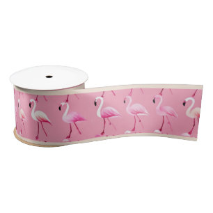 Pink Flamingo Paradise: Watercolor Pattern Satin Ribbon