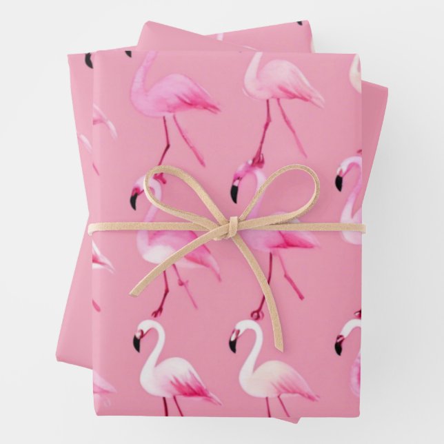 Pink Flamingo Paradise: Watercolor Pattern Wrapping Paper Sheet (In situ)