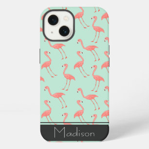 Pink Flamingo Pattern Add Your Name iPhone 13 Case