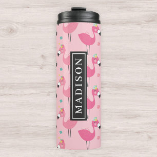 Pink Flamingo Pattern Custom Name Template Thermal Tumbler