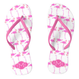 Pink Flamingo Pattern   Monogram Flip Flops