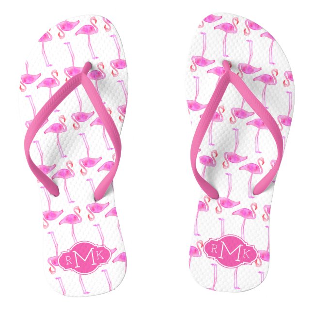 Pink Flamingo Pattern | Monogram Flip Flops (Footbed)